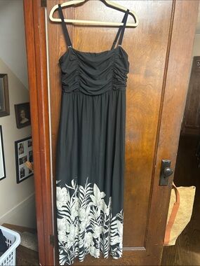 Soma Black Knit Maxi Dress with White Botanical Hem large